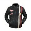 Striped Leather Cafe Racer Jacket
