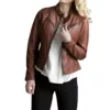 Women Brown Body Fitted Motorcycle Leather Jacket