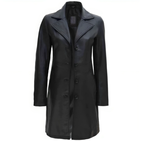 Womens Black Petite Trench Leather Coat | Free Shipping