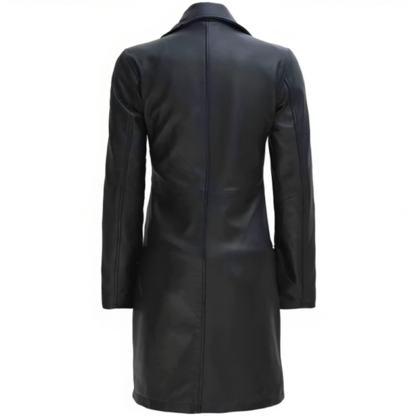 Women's Black Petite Trench Leather Coat