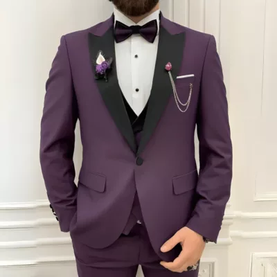 Men Three Piece Purple Wedding Suit