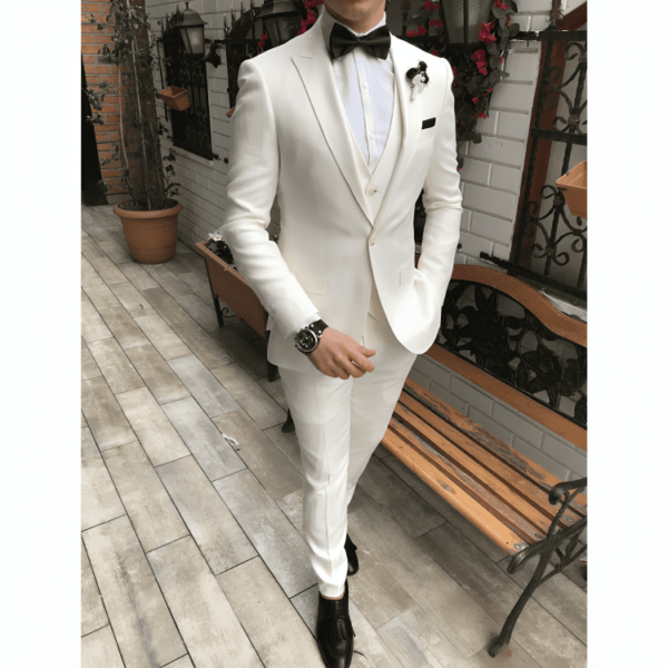 Men's White 3Piece Peak Lapel Suit