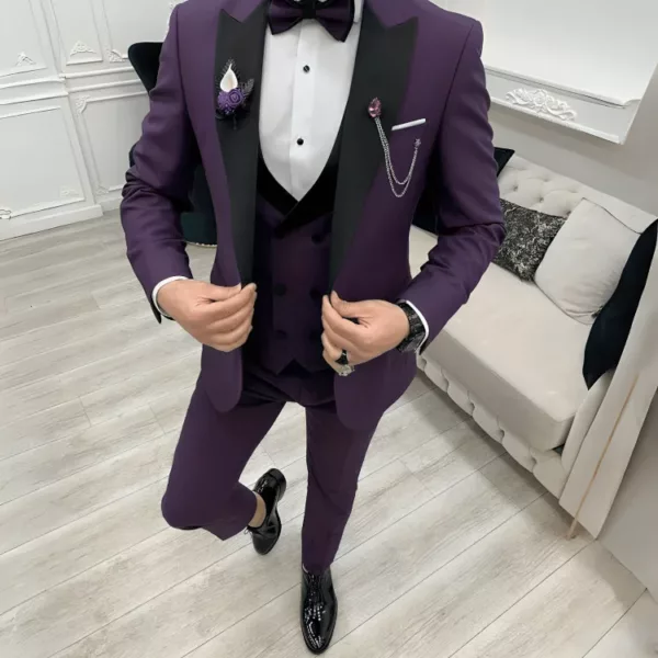Men Three Piece Purple Wedding Suit