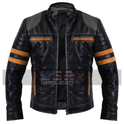 Cafe Racer Distressed Black Biker Leather Jacket