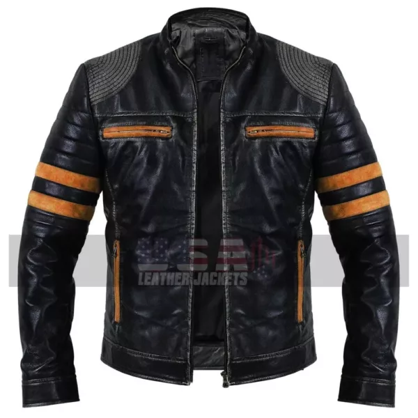 Cafe Racer Distressed Black Biker Leather Jacket