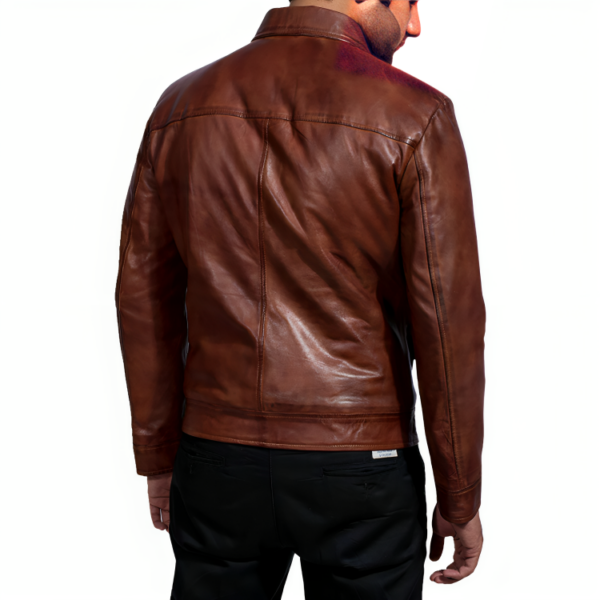 Mens Cafe Racer Retro Brown Leather Jacket