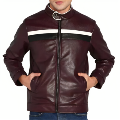 Men Textured Jacket Classic Biker Brown Leather Jacket