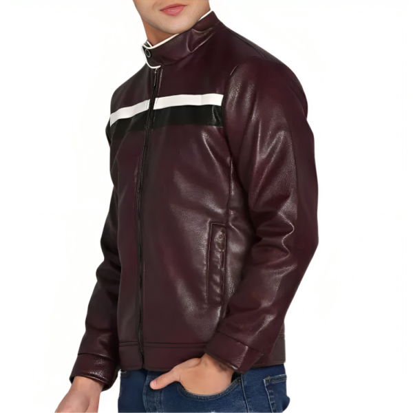 Men Textured Jacket Classic Biker Brown Leather Jacket