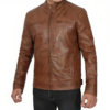 Chocolate Brown Lambskin Cafe Racer Leather Jacket