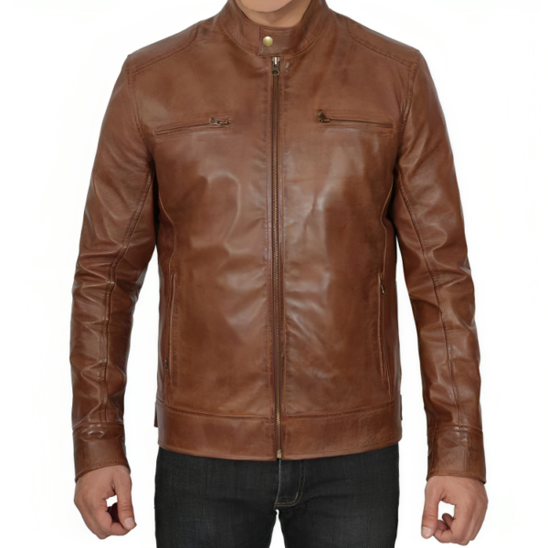 Chocolate Brown Lambskin Cafe Racer Leather Jacket