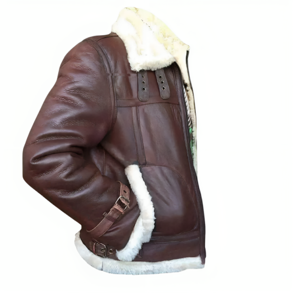 Men's Pilot Flying B3 Bomber Brown Air Force Aviator Fur Shearling Leather Jacket by SCIN