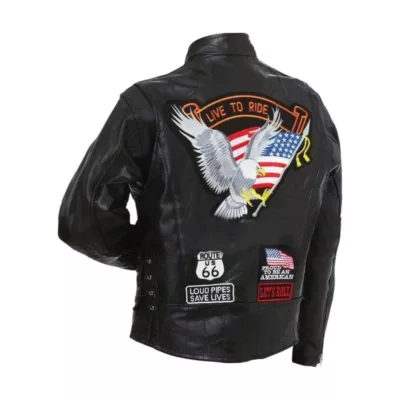 Men American Eagle Logo Live to Ride Motorcycle Leather Jacket