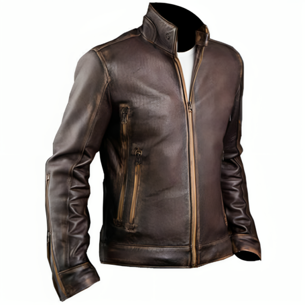 Men's Vintage Cafe Racer Motorcycle Retro Biker Waxed Brown Leather Jacket