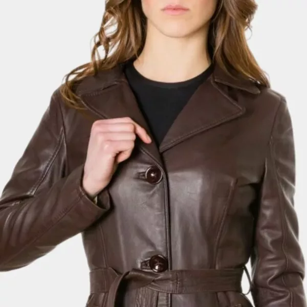 Women’s Brown Leather Coat | Long Winter Coat for Womens