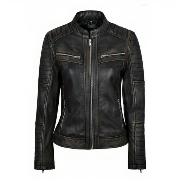 Distressed Black Cafe Racer Jacket Womens | Free Shipping