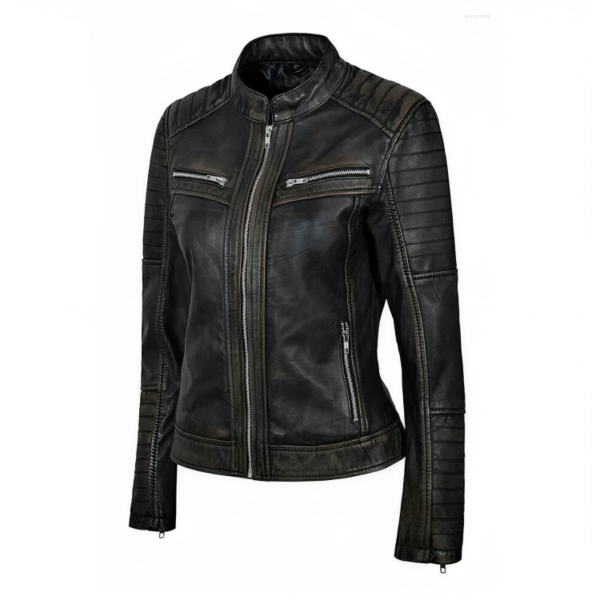 Distressed Black Cafe Racer Jacket Womens | Free Shipping