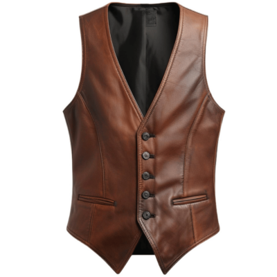 Vintage Men's Brown Leather Vest | Man in a Brown Leather Vest