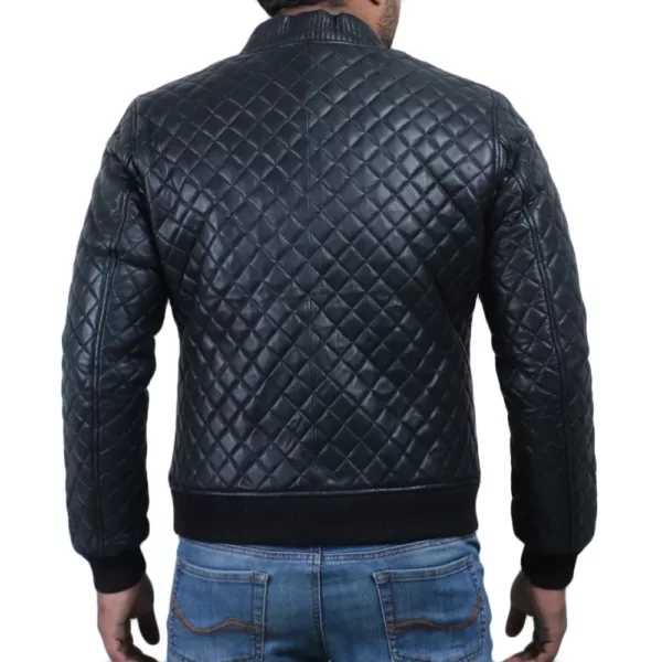 Men’s Diamond Quilted Black Motorcycle Bomber Jacket