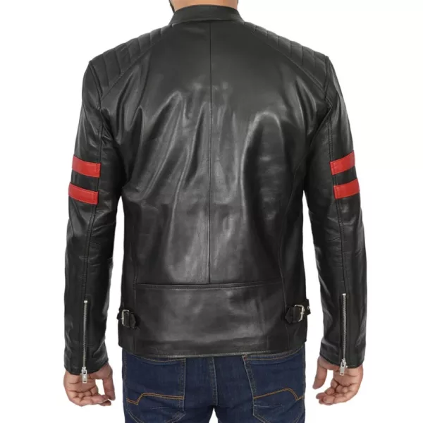 Mens Cafe Racer Vintage Motorcycle Retro Biker Black & Red Leather Jacket