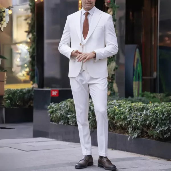 Men's Slim Fit Casual White 3 Piece Suit | 3 Piece White Suit Men
