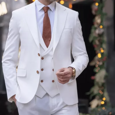 Men's Slim Fit Casual White 3 Piece Suit | 3 Piece White Suit Men
