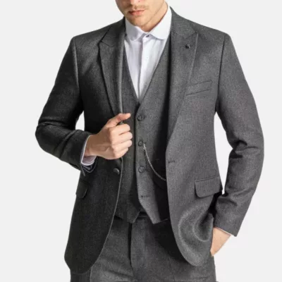 Grey 3 Piece Thomas Shelby Herringbone Suit