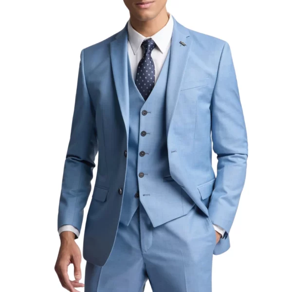 Men Three Piece Slim Fit Light Blue Suit