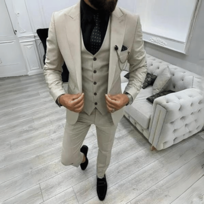 3 Piece Beige Men's Prom Suit