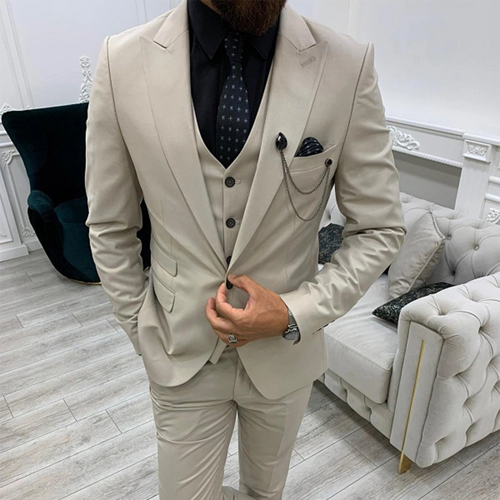 Three Piece Beige Men's Suits