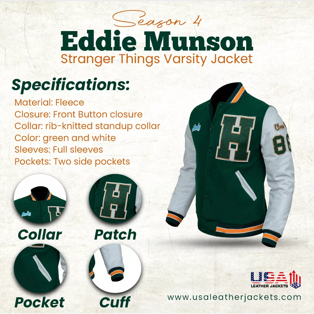 Season 4 Eddie Munson Stranger Things Varsity Jacket