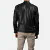 Mens Black Cafe Racer Leather Jacket With White Stripes