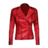 Womens Red Leather Biker Jacket