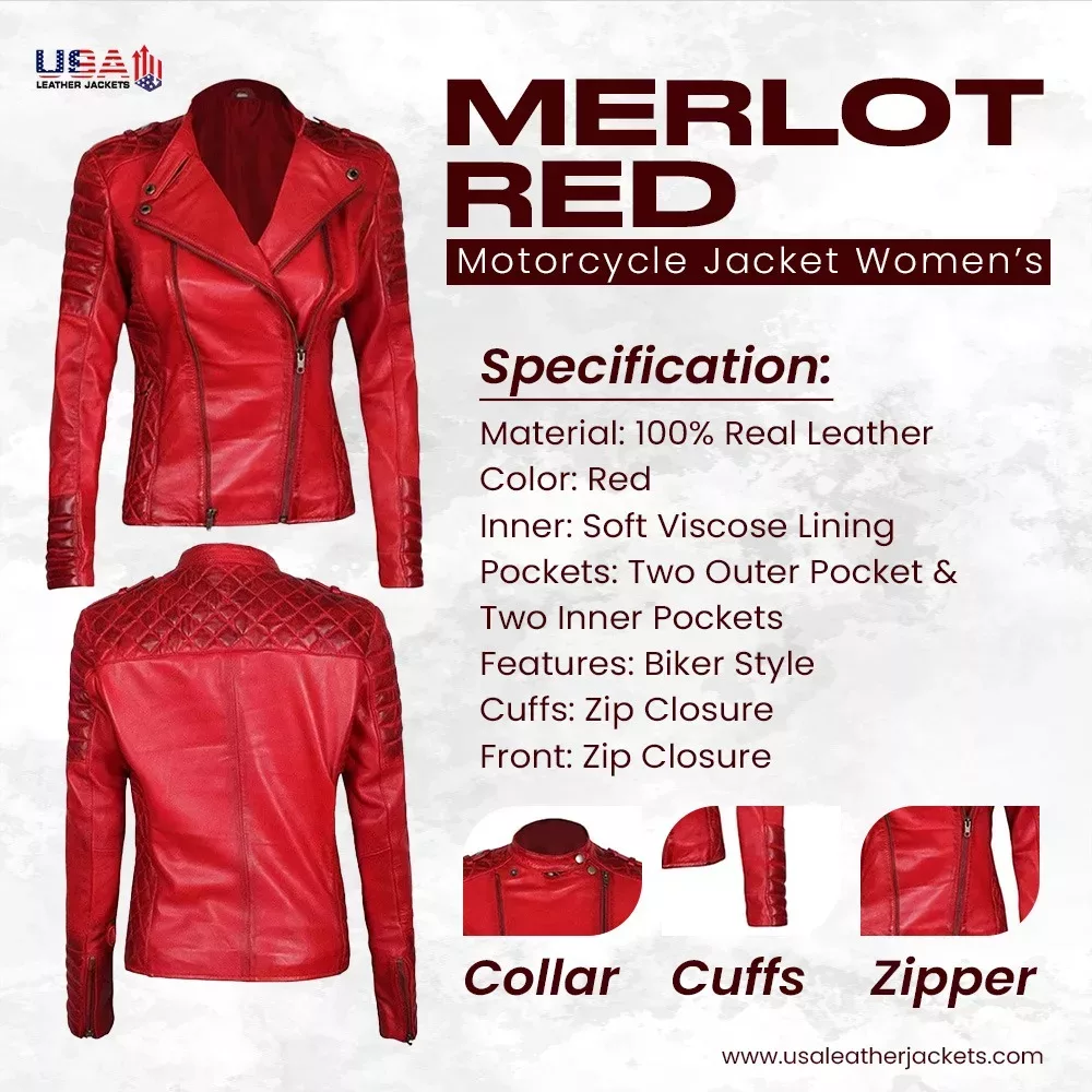 Womens Red Leather Biker Jacket 