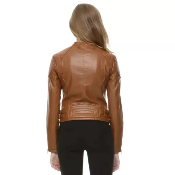 Womens Cognac Brown Cafe Racer Leather Jacket