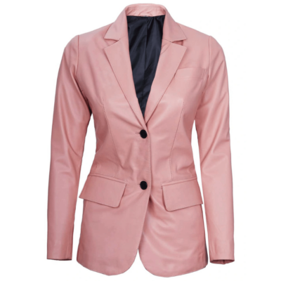 Kelly Pink Two Buttoned Leather Blazer | Leather Blazer for Women