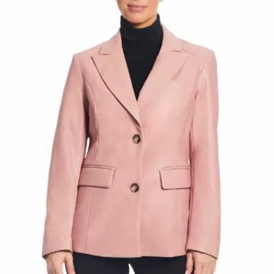 pink leather blazer