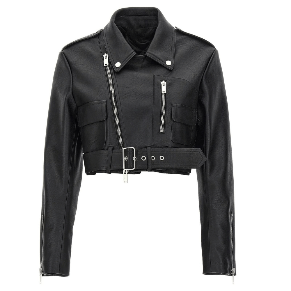 Womens Cropped Leather Biker Jacket