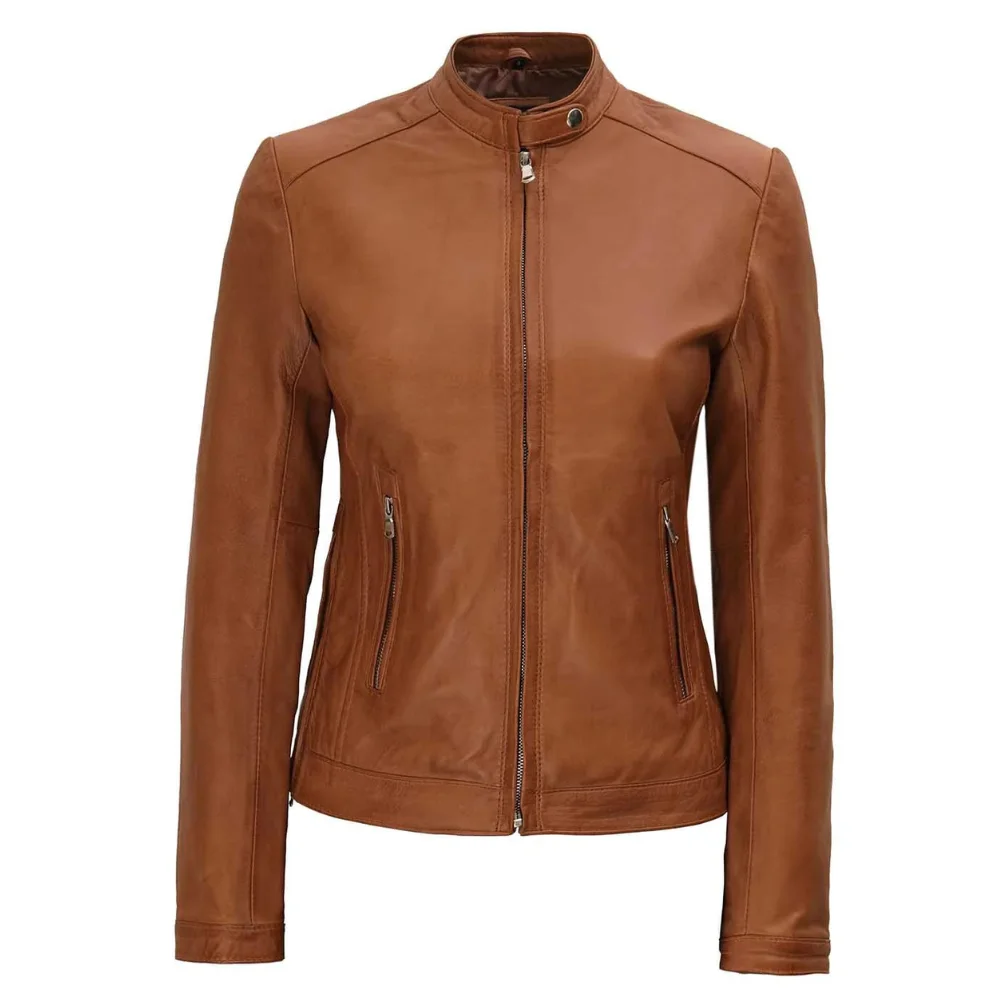 Women Brown Biker Leather Jacket | Cafe Racer Leather Jacket