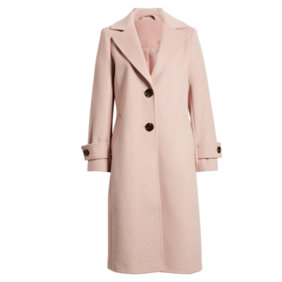 Pink Notch Lapel Long Women's Wool Coat | Wool Coat for Women