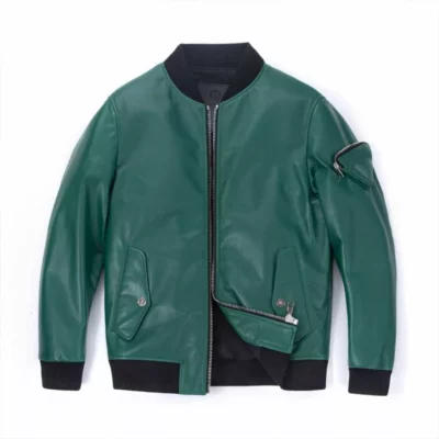 Teal Green Leather Bomber Jacket Mens