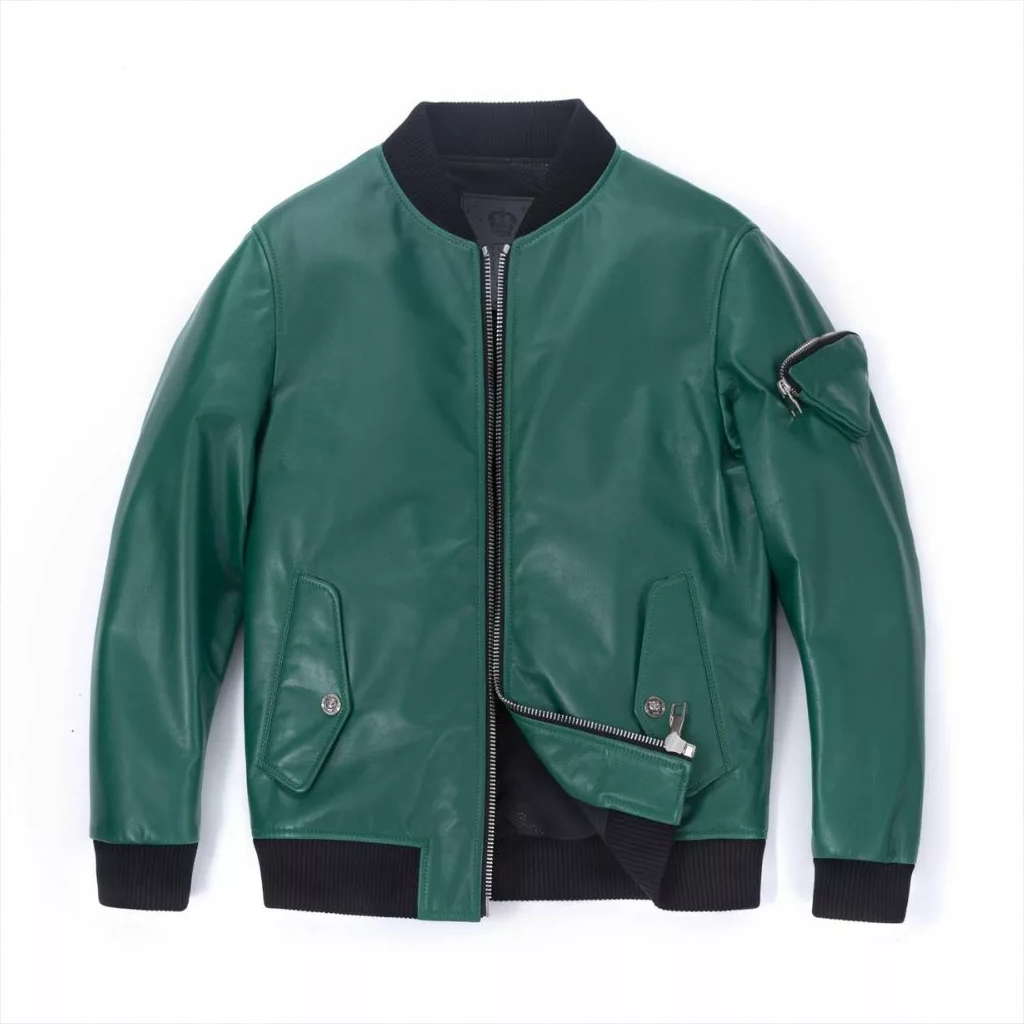 Teal Green Leather Bomber Jacket Mens