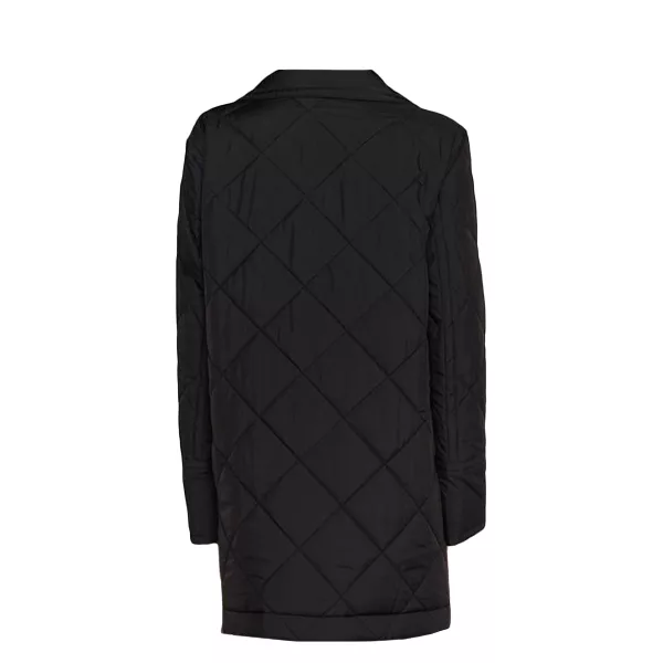Balck Double Breasted Quilted Coat Womens