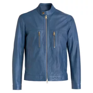 Blue Pu Leather Jacket