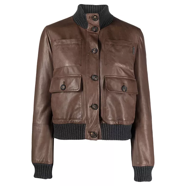 Brown Leather Bomber Jacket Womens
