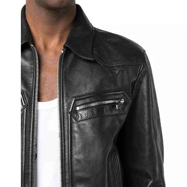 Classic Shirt Collar Biker Leather Jacket