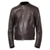 Dark Brown Plain Leather Jacket Mens