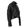 Detachable Sleeve Leather Black Jacket
