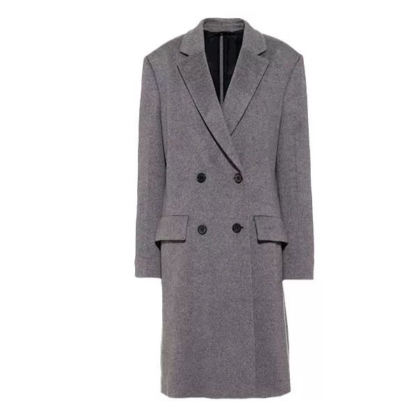 Double Breasted Long Gray Wool Coat Womens