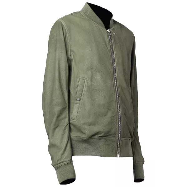 Leather Bomber Jacket Moss Green