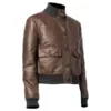 Leather Brown Bomber Jacket For Women